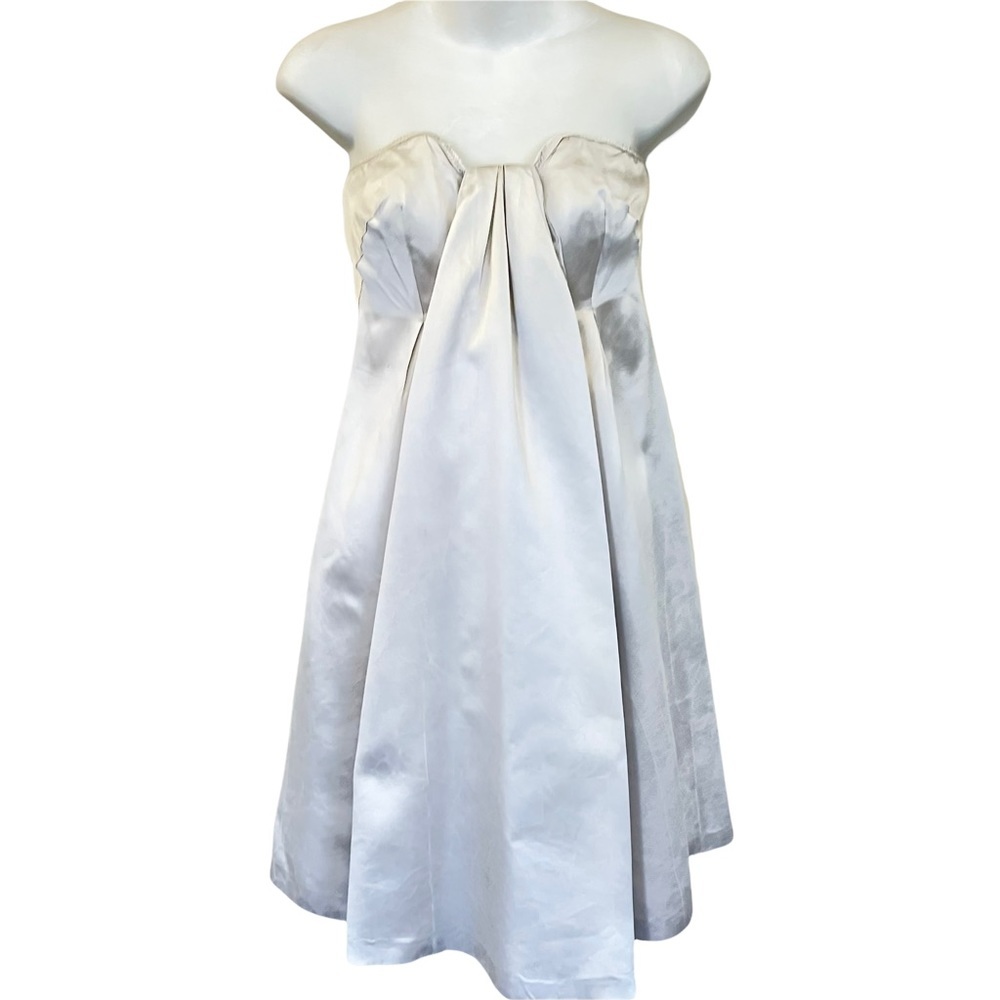 PRADA Silk Strapless Pleated Waterfall Design Mini Dress - 2 - Picture 2 of 10
